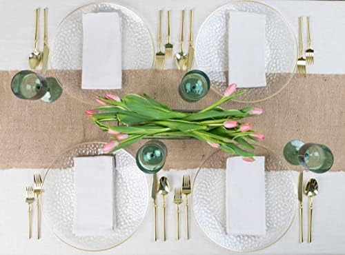 PARTY BARGAINS 13-Inch Charger Plates - 48 Pack, Hammered Clear Gold Rim, Heavy-Duty Disposable Chargers for Elegant Dining - Ideal for Weddings and Formal Events