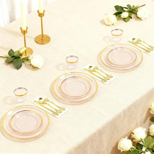 AIRE Gold Pink Plastic Plates Set, 175PCS Disposable Tableware for 25 - Image 6