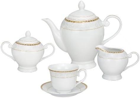 Lorren Home Trends 57-Piece Porcelain Dinnerware Set, Ricamo-GD, Service for 8 - Image 2