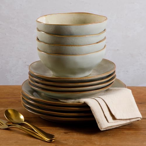 Gibson Elite Plates and Bowls Set, 12 Piece Dinnerware Set for 4, Beige - Image 5