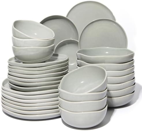 Pokini Stoneware Dinnerware Sets for 8, 32Pcs Ceramic Plates and Bowls Sets - Image 2