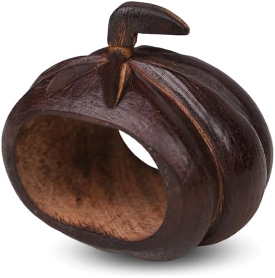 Lightnpro 6 Pack Wooden Pumpkin Design Napkin Rings for Fall and Halloween Table Decor, Rustic Pumpkin-Shaped, Perfect for Thanksgiving and Autumn Celebrations - Natural Burnt