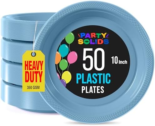 Party Solids Sturdy Light Blue Plastic Plates 10" Party Plates 50 Pcs by Exquisite
