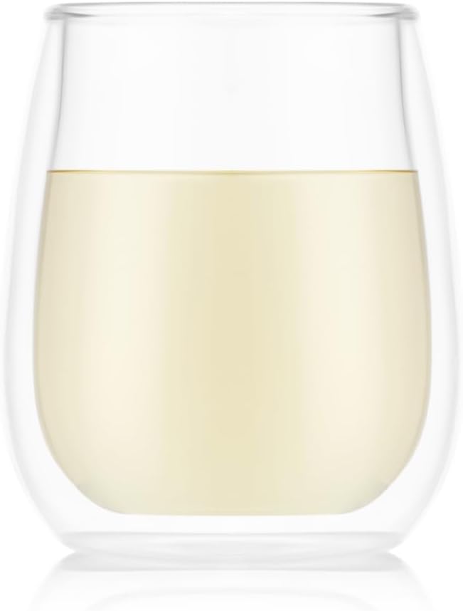 Bodum Skal Chardonnay Glass, Double Wall, High-Heat Borosilicate Glass, Set of 2