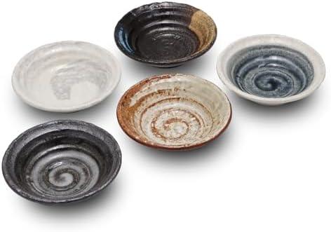5.3 inches Serving Plates Set of 5, Rough Cut Shape Pottery, Dishwasher and microwave safe,Japanese Traditional Style and Color, Dessert plates, Appetizer Plates, Salad Plates (Deep Plate) by MINOWAREJAPAN