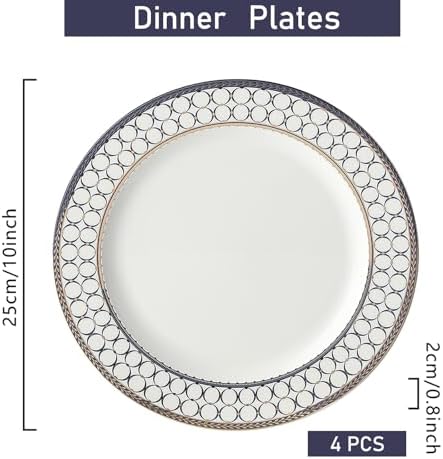 CwlwGO-Bone China Dinner Plates Set of 4, Salad Serving Modern Round Plate, Dinnerware Dishset for Kitchen, Not Suitable for Microwave (10 Inch) - Image 2