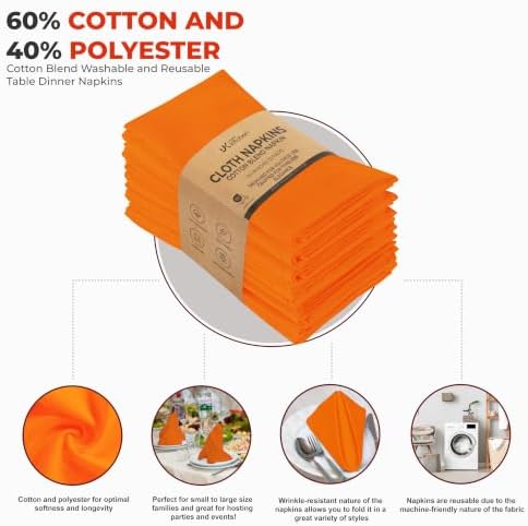 Utopia Kitchen Cotton Blend Orange Cloth Napkins [12 Pack, 18x18 Inch] - Image 4