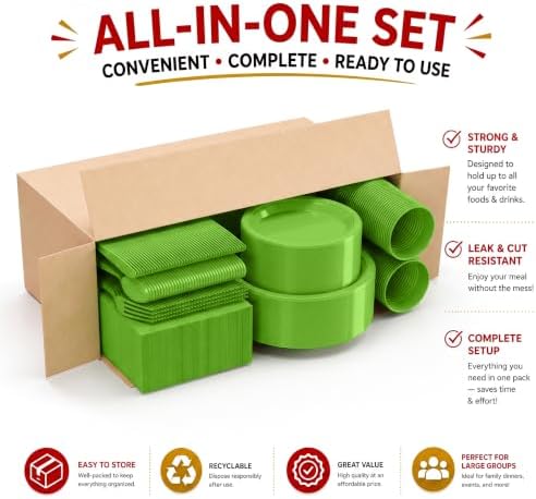 350 Pcs Lime Green Plastic Plates for Party Lime Green Disposable Plates Set 50 of Each 9 Dinner Plate Set 7 Dessert Plate Cups Napkins & Cutlery Plastic Dinnerware Set Exquisite - Image 5