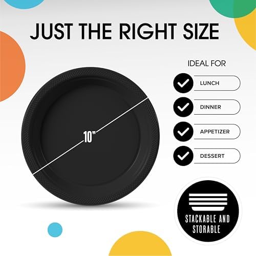 Exquisite Party Solids Sturdy Black Plastic Plates 10" Party Plates 50 Pcs - Image 3