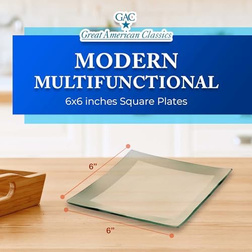 Tempered Glass Dessert Plates – 6 Inch Elegant Square Appetizer Plates, Modern Serving Dishes for Snacks, Salads & Sweets, Durable, Microwave & Dishwasher Safe – Set of 4, Silver - Image 2