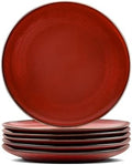 vicrays Ceramic Round Plates Set of 6 - Porcelain 8 inch Dinner Plates for Salad Dessert Appetizer Bread - Microwave Oven and Dishwasher Safe - Cherry Red by VicraysCeramic