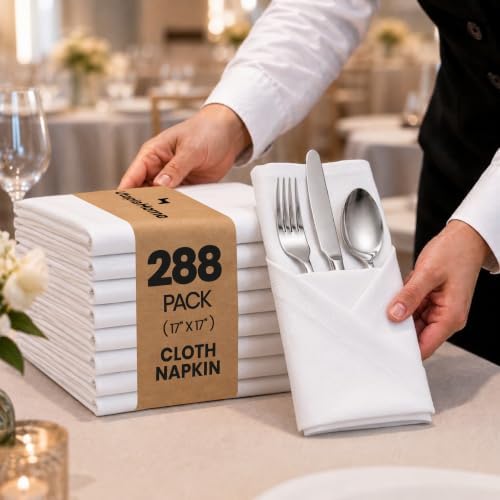 Bulk 288-Pack Cloth Napkins, 17 x 17, Wrinkle Resistant, Sturdy, White by UTOPIAHOME