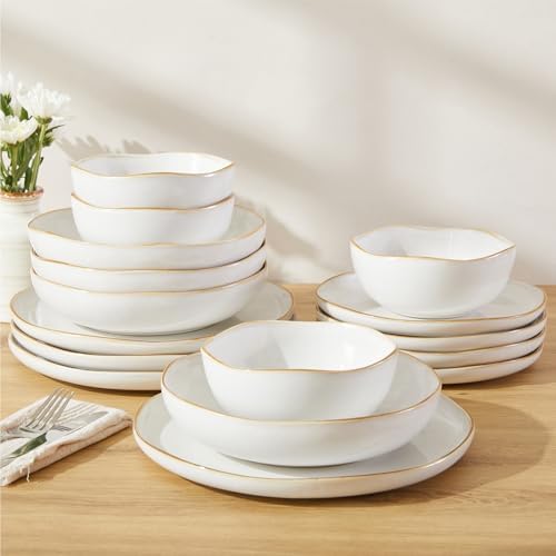 Pokini Stoneware Dinnerware Sets for 4, 16Pcs Ceramic Plates and Bowls Sets - Image 5
