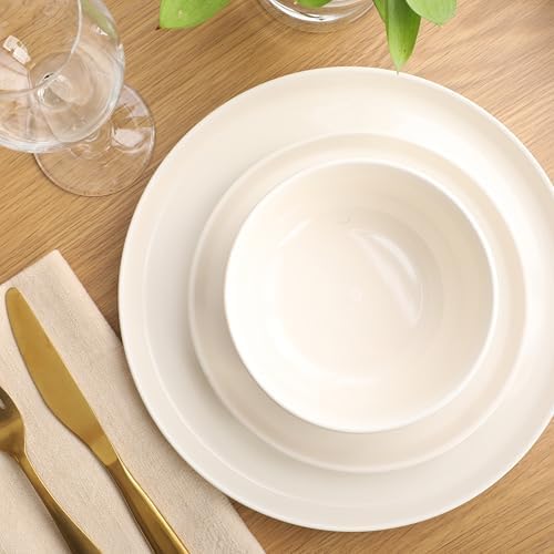 Gibson Home Serenity 16 Piece Modern Porcelain Dinnerware Set for 4, Linen White Plates and Bowls Set, Dinner Plates, Salad Plates, Pasta Bowls, Cereal Bowls - Image 7