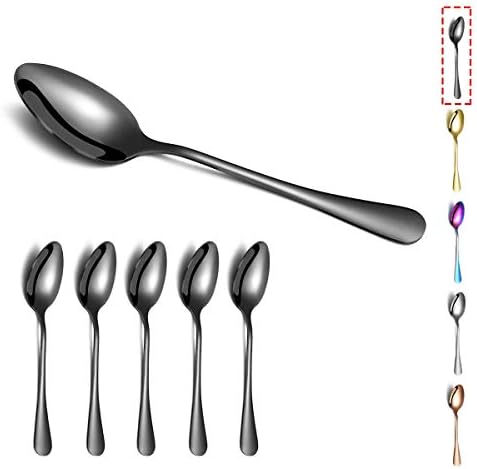 Kyraton 6-Piece 8" Stainless Steel Table Spoon Set, Titanium Black Plating, Gold Soup & Dessert Spoons, Dishwasher Safe by Kyraton