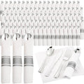 Supernal 120 Pack Silver Plastic Silverware Wrapped Cutlery Set with Napkin by supernal
