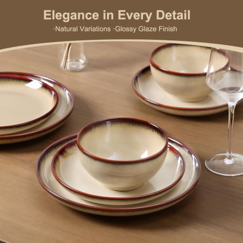 DOMICREVERY Ceramic Dinnerware Sets for 4, 12 Piece Plates and Bowls Sets - Image 5