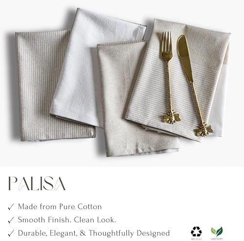 Beige Cotton Cloth Napkins Set of 4, 18x18 Inch - Image 4