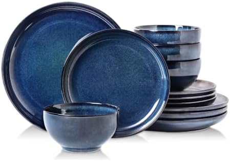 DOMICREVERY Ceramic Dinnerware Sets for 4, 12 Piece Plates and Bowls Sets by Unknown