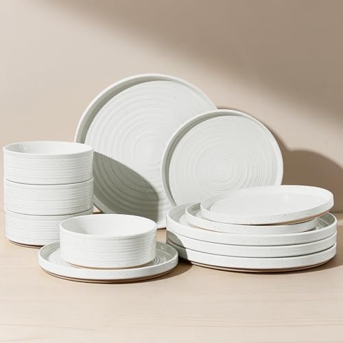 Stoneware Dinnerware Sets, Plates, Bowls, Dishes Set for 4 by FamiwarePremium