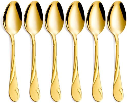 Gold Dinner Spoon Set, Seeshine 7.6-inch Stainless Steel Shiny Gold Table Spoon Silverware, Set of 6 by Seeshine