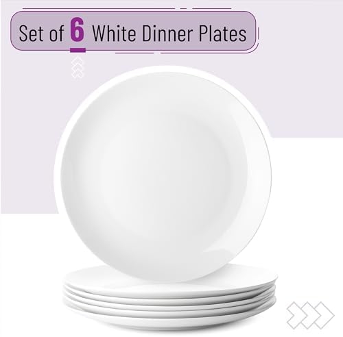 BTaT- White Porcelain Dinner Plates, Set of 6, 10.5 Inch, White Dishes, Porcelain Plates Sets for 6 - Image 2