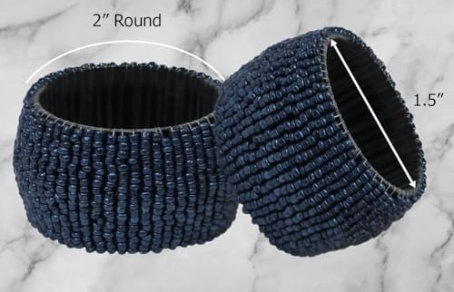 COTTON CRAFT Glitz Handmade Beaded Napkin Rings - Set of 12 - Navy - Image 3