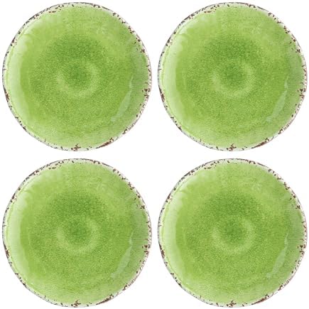UP Crackle Melamine Round Dessert Plates, Small Serving Plates, for Appetizer, Snacks, and Side Dishes, Green, 6 Inch, Set of 4 by UPware