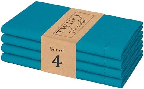 TWINY threads 4 Piece 100% Cotton Cloth Napkins, 18"x18", Turquoise Blue by TWINYThreads