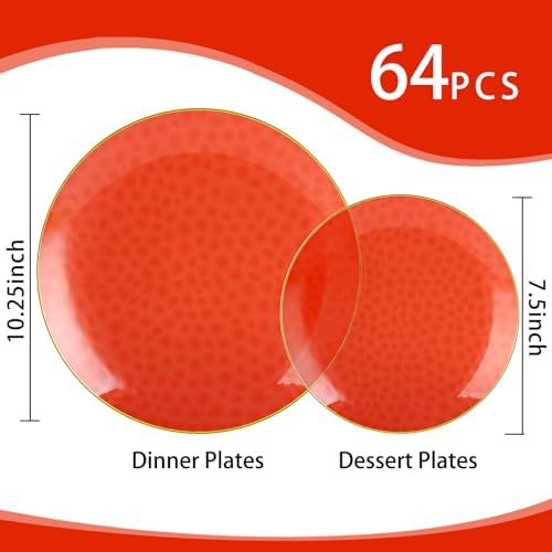 64 Pcs Red Plasitc Plates for Patriotic Day, 32 Guests Clear Red Plates with Gold Rim, Hammered Plastic plate for 4th of July, Baby Shower Wedding - Image 4