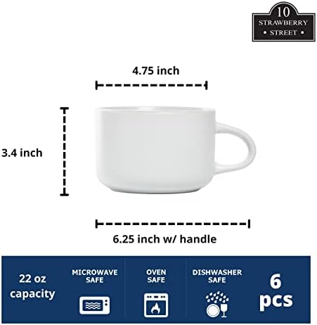 10 Strawberry Street Wazee Matte 4.75"/22 oz Oversized Mug, Set of 6, White - Image 2