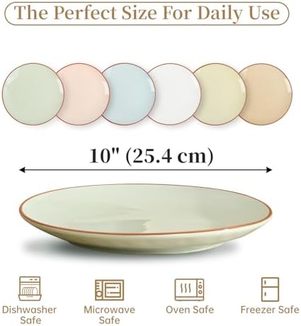 Dinner Plates Ceramic Set of 6, Large 10 Inch Cute Fiesta Plates, Colorful Modern Serving Dishes for Salad Pasta Steak and Kids Daily Meals, Microwave Dishwasher Safe, Assorted Candy Hue - Image 2