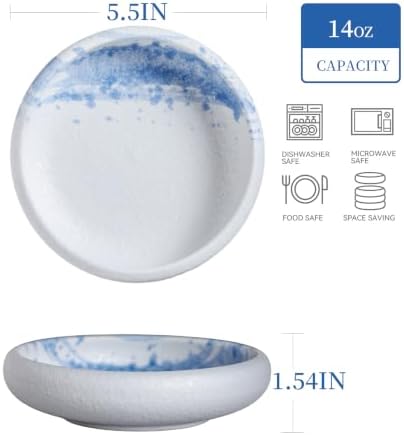 Uaral Salad Plate Stone Plates Appetizer Plates Portion Plate Japanese Serving Dishes Set of 4, 5.5 inch(Blue Stone Texture) - Image 5