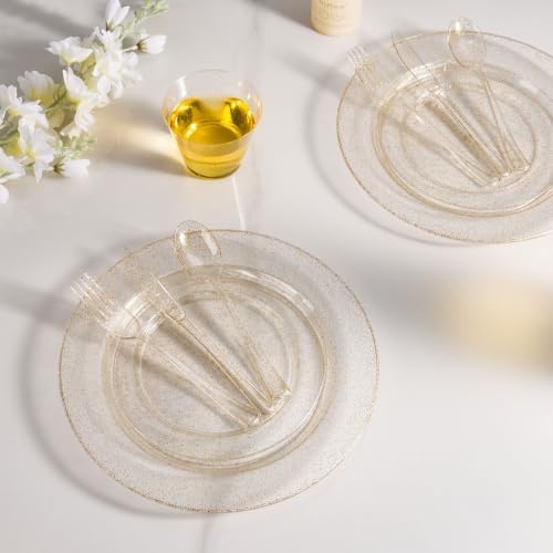 BESTVIP 600PCS Gold Glitter Dinnerware Set for 100 Guests, Plastic Plates - Image 4