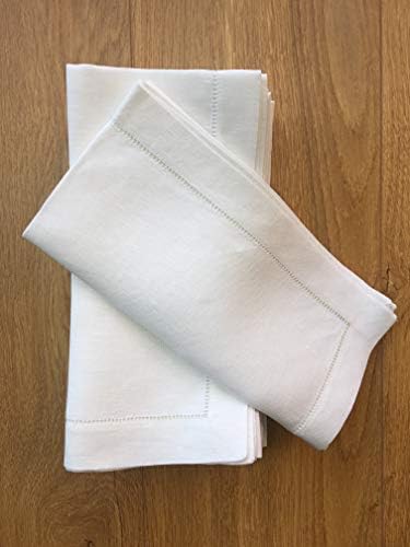 White Linen Hem Stitch Dinner Napkins - Set of 12 20"x20"-Ladder Hem Stitch 100% Linen Cloth Napkins-Super Value Bulk 12 Pack - Image 3