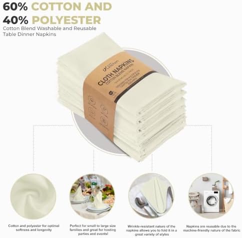 Utopia Kitchen Cotton Blend Ivory Cloth Napkins [12 Pack, 18x18 Inch] - Image 4