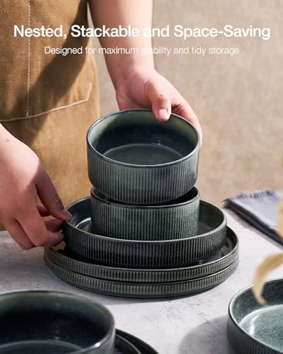 Famiware Star Dinnerware Sets with Mugs, Ceramic Plates and Bowls Set for 4 - Image 6