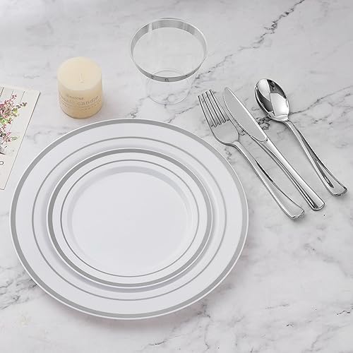 BESTVIP 900PCS Silver Dinnerware Set for 150 Guests, - Image 4