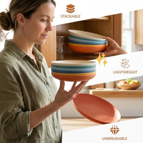 Homienly Deep Dessert Plates Wheat Straw Plates 6 PCS Reusbale Plastic Plates Unbreakable Bread & Butter Plate for Sncak, Cake Dishwasher & Microwave Safe Plates for Kitchen, Camping (8 Inch, Multi) - Image 6