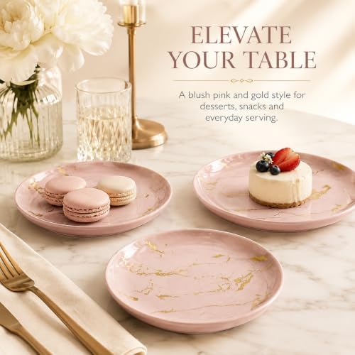 7.5-Inch Ceramic Salad Plates Set of 6, Pink and Gold Marble - Image 7