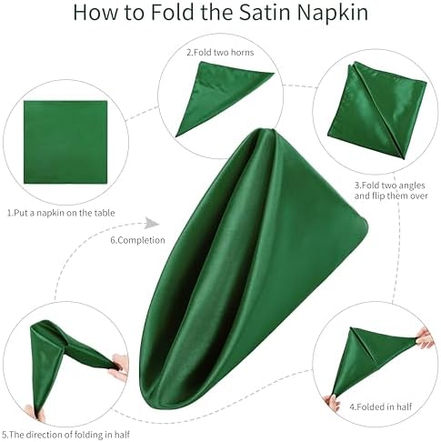 ANECO 16 Pack Square Satin Napkin Bright Silk Table Napkin Soft Smooth Fabric Table Napkin for Wedding Banquet Party Decoration, Forest Green, 20 x 20 Inch - Image 3