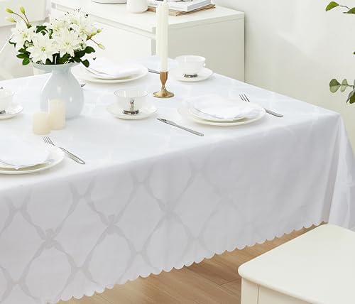 Newbridge Holiday Ribbons Bows White 52 x 52 Square Tablecloth | Thanksgiving Christmas Jacquard Damask Table Cover, Water Stain Wrinkle Resistant, Winter Formal Dinner Party Dining Décor - Image 6