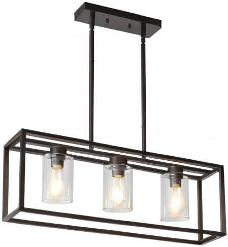 XILICON Dining Room Lighting Fixture Hanging Farmhouse Oil Rubbed Bronze 3 Light Modern Pendant Lighting Contemporary Chandeliers with Glass Shade for Living Dining Room Bedroom Kitchen Island