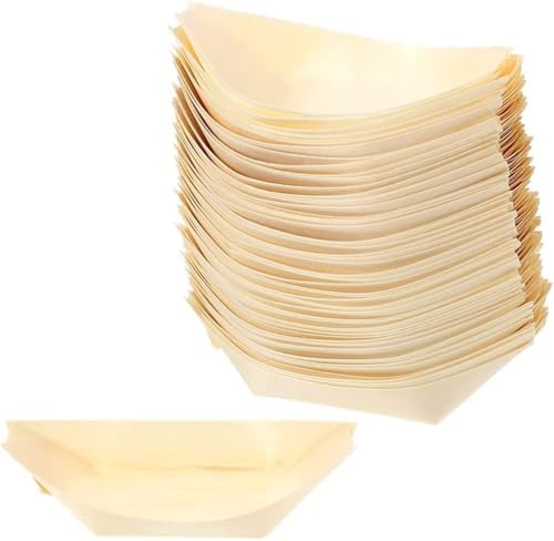 50 Pcs Bamboo Boat Plates 5.5" Disposable Wooden Boat Plates by YUNXIASW