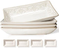 Artena Salad Plates Set of 4, 9.85" Embossed Ceramic Rectangular Appetizer Plates, Deep Lipped Edges, Microwave & Dishwasher Safe, Dessert Sushi Pasta Serving Plates (White, Multiple Patterns) by Artena