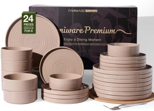 Stoneware Dinnerware Sets, Plates, Bowls, Dishes Set for 8 by FamiwarePremium