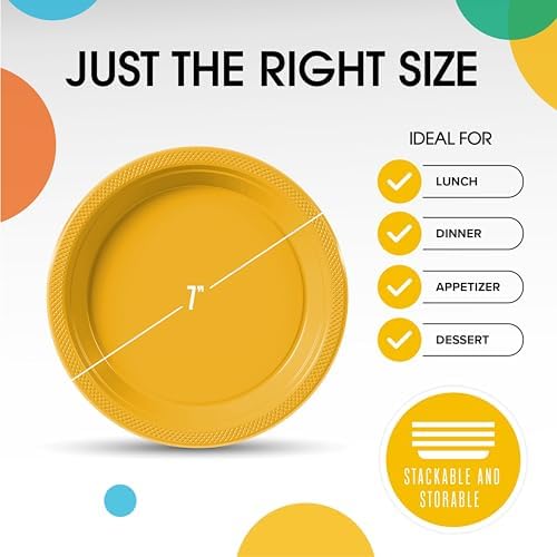Party Solids 33% Thicker Yellow Plastic Plates 7" Cake Plates 50 Pcs - Image 3
