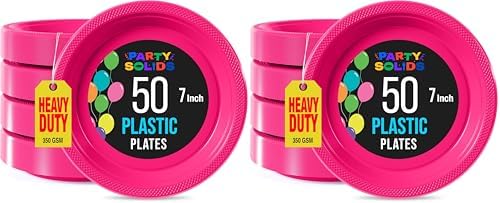 Exquisite 7 Inch. Dessert Plates Cerise Plastic Plates Disposable, 50 Count Cerise Plate Set, Disposable Plates For Party, Heavy Duty Plastic Plates Disposable, Plastic Plates For Party, Party Plates by Exquisite