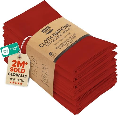 Utopia Kitchen Cotton Blend Red Cloth Napkins [12 Pack, 18x18 Inch] by UTOPIAKITCHEN