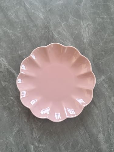 White Ceramic Salad Plates Set of 4, 8 Inch Flower Shaped Appetizer Plates, Embossed Small Plates for Salad,Cake,Snacks,Fruit,Tea Party, Microwave Oven Dishwasher Safe (PINK, 10 IN) by SHIDACHENG